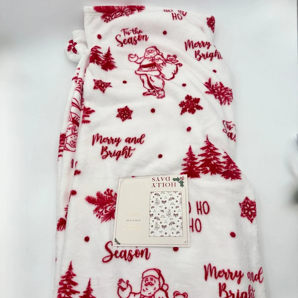 Holly Days Red White Retro Santa Super Soft Luxe Throw Blanket Christmas Holiday